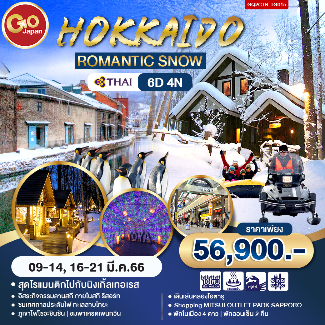 ทัวร์ญี่ปุ่น HOKKAIDO ROMANTIC SNOW 6D4N  (TG) (มี.ค.66)
