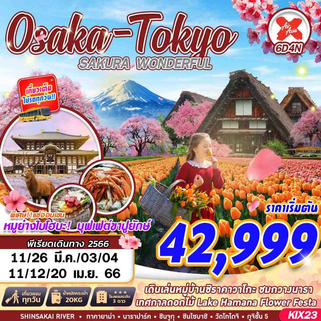 ทัวร์ญี่ปุ่น OSAKA-TOKYO SAKURA WONDERFUL  6วัน 4คืน (XJ) (มี.ค.- เม.ย.66)